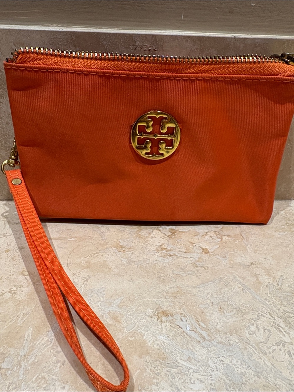 Tory Burch Orange Wristlet with Gold Logo